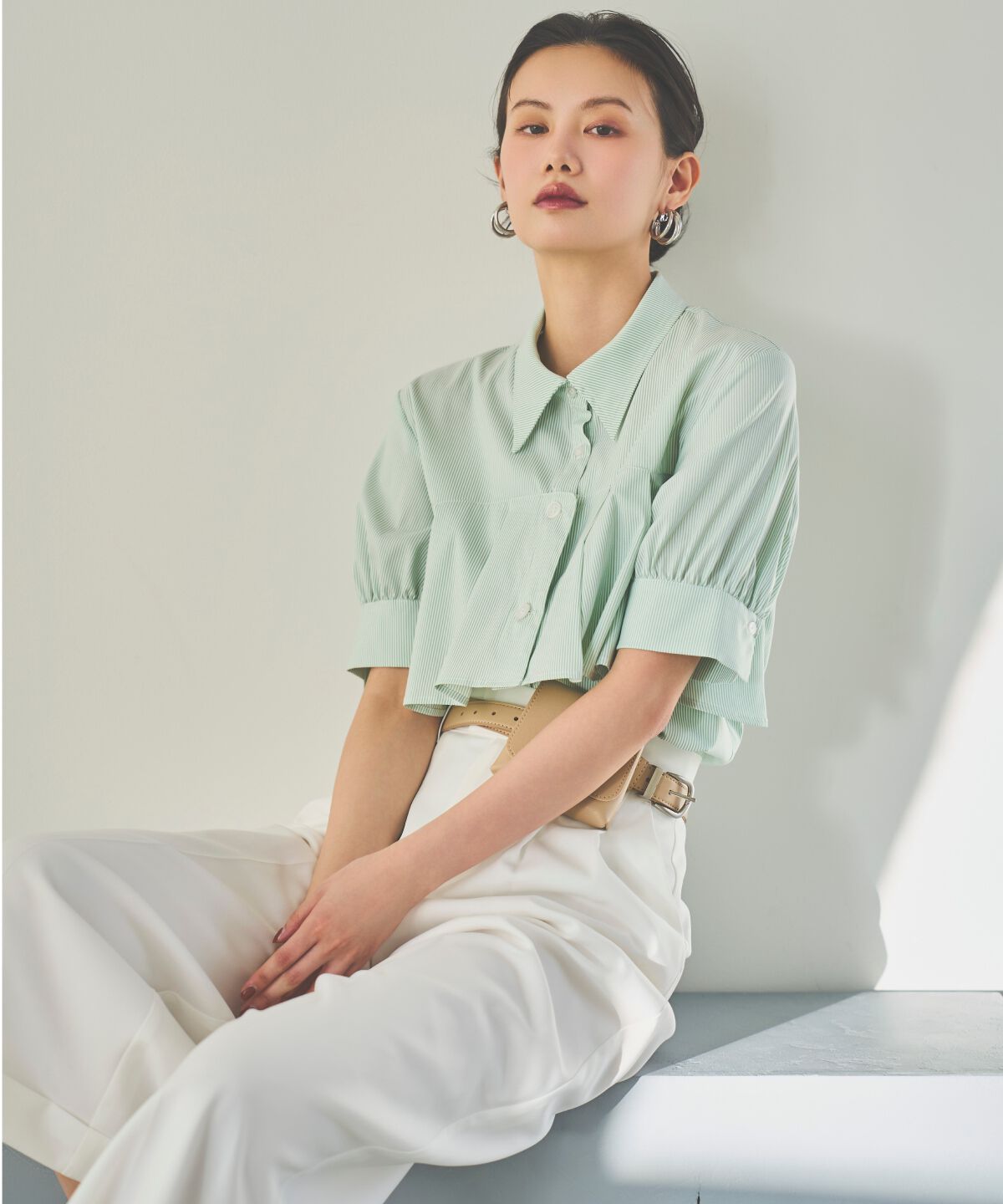 アンドクチュール「ストライプヨークハーフスリーブシャツ」|シャツ・ブラウス|