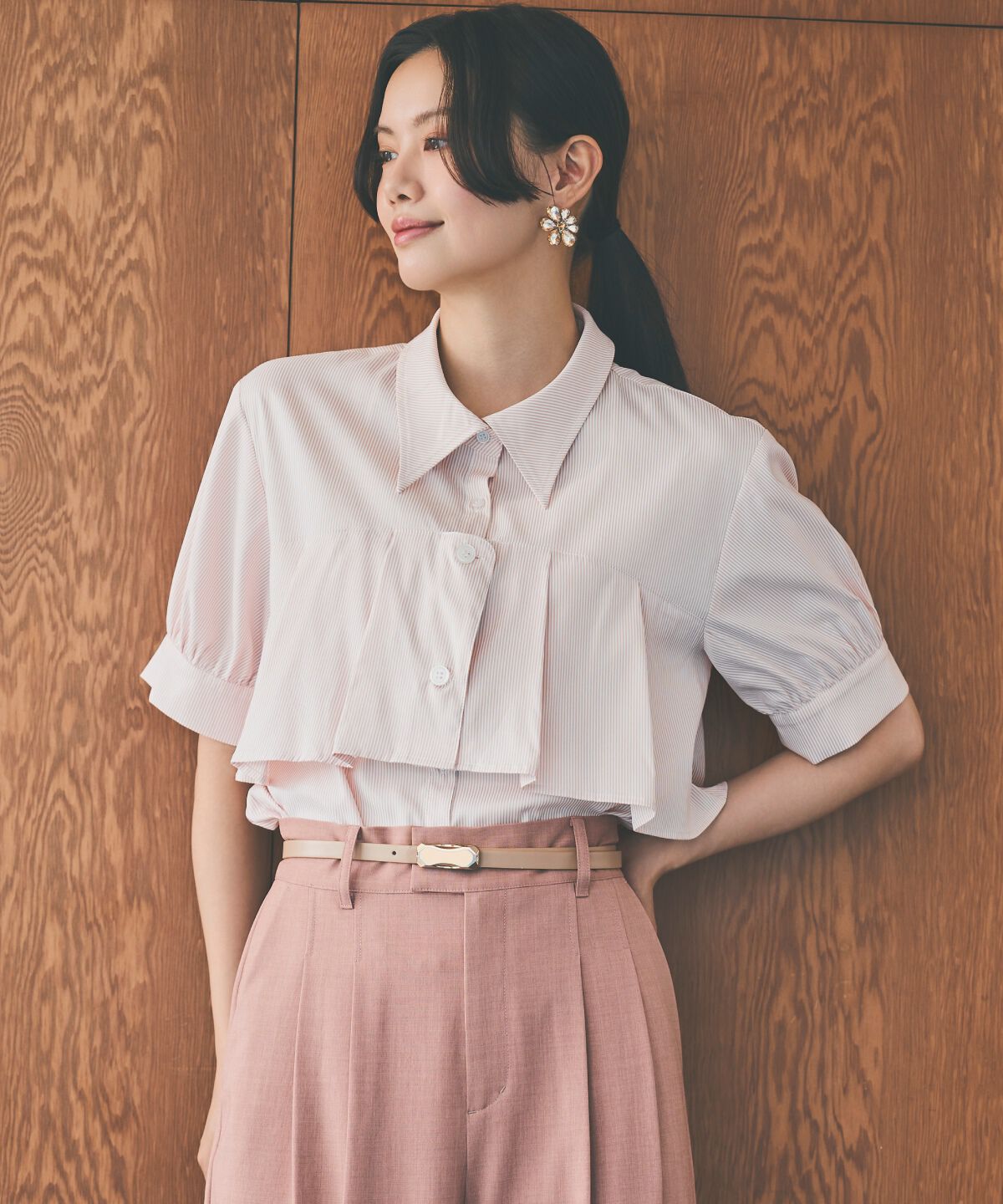 アンドクチュール「ストライプヨークハーフスリーブシャツ」|シャツ・ブラウス|