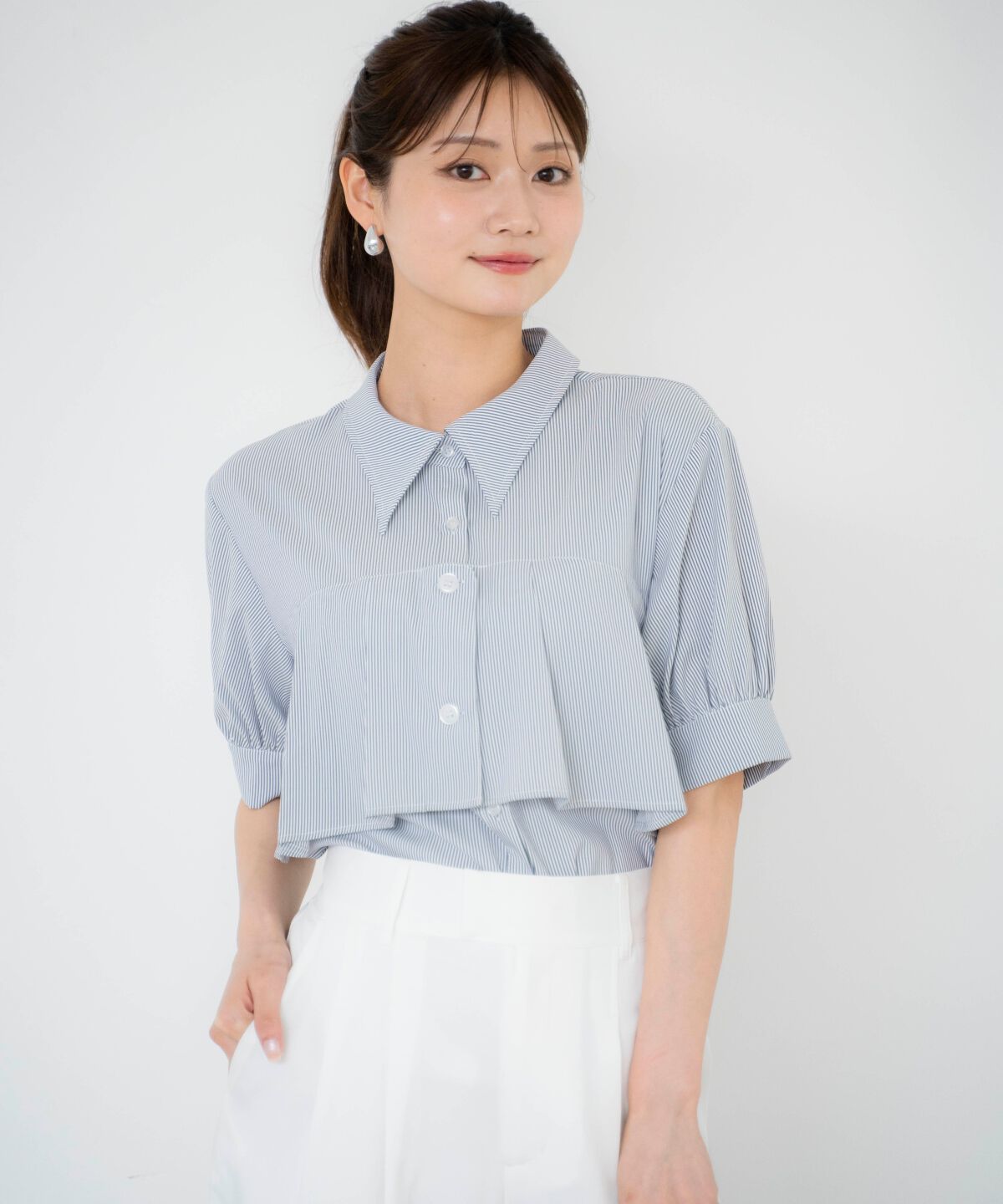 アンドクチュール「ストライプヨークハーフスリーブシャツ」|シャツ・ブラウス|Navy/borderｽﾄﾗｲﾌﾟ