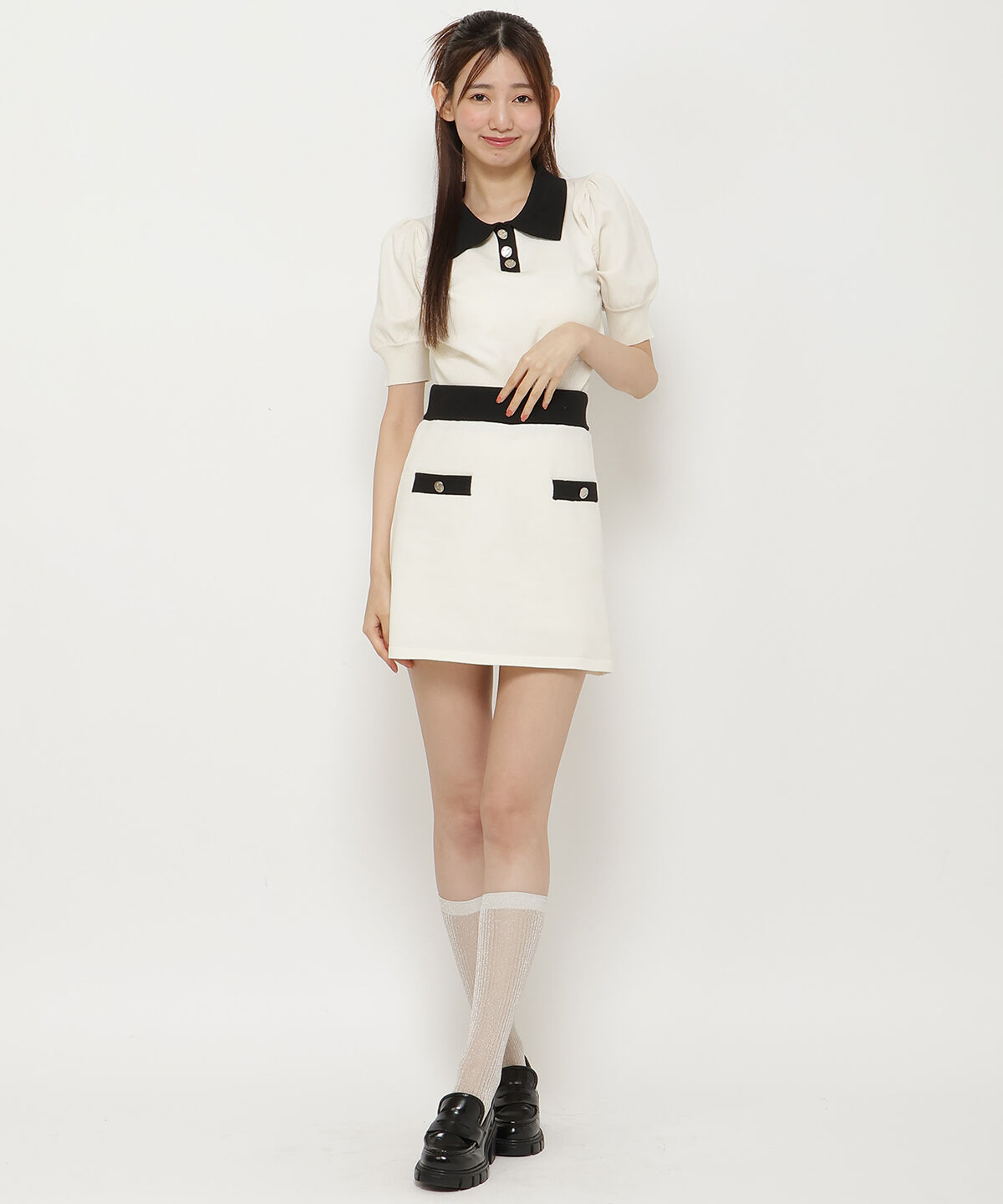 REDYAZEL「バイカラーニットミニスカート」|台形|