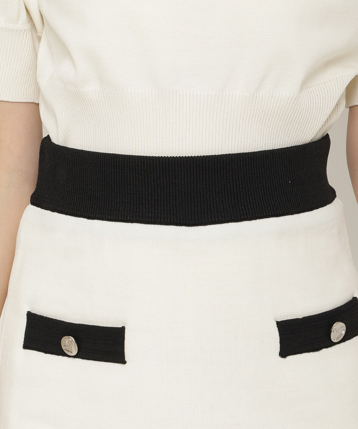 REDYAZEL「バイカラーニットミニスカート」|台形|