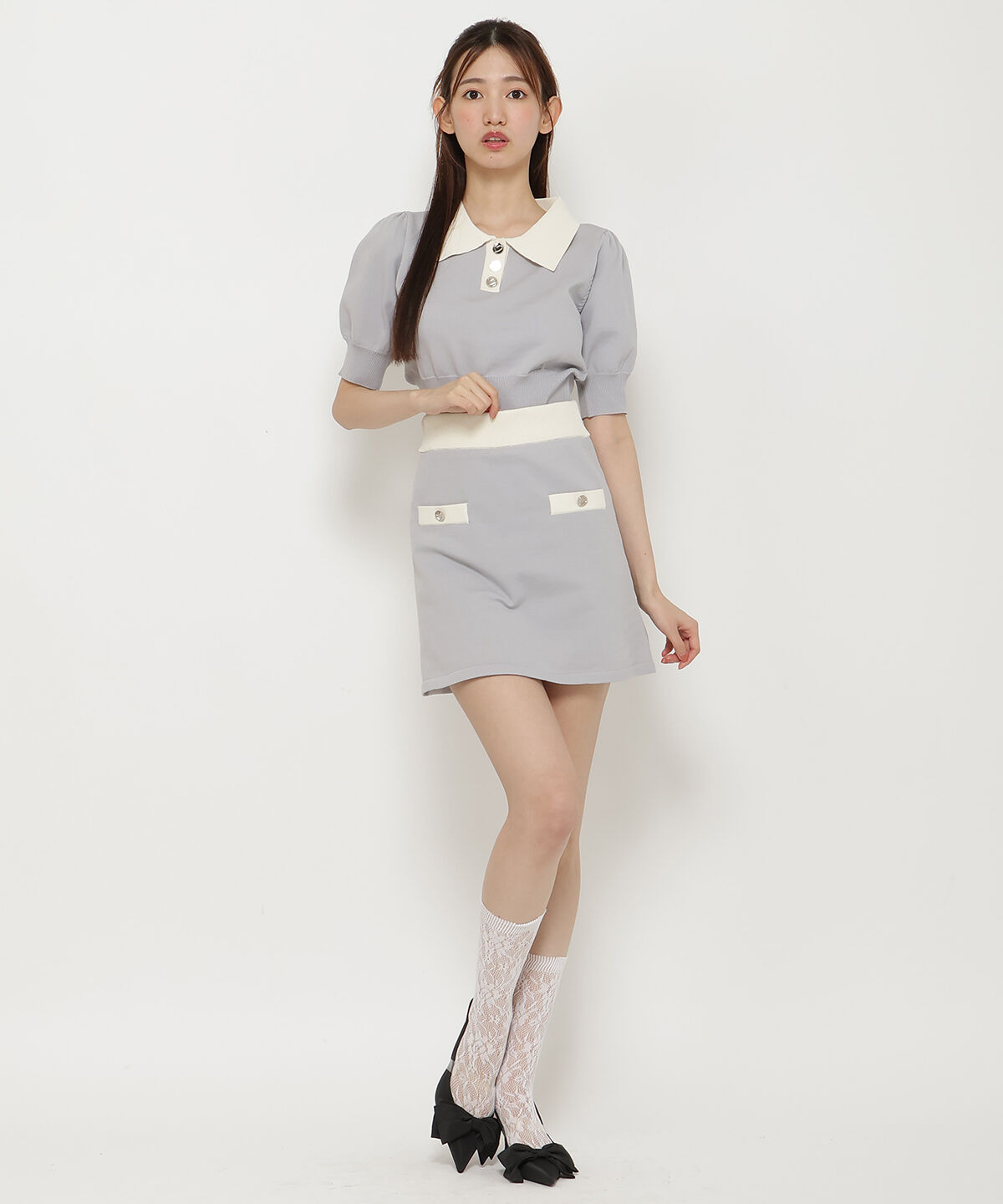 REDYAZEL「バイカラーニットミニスカート」|台形|