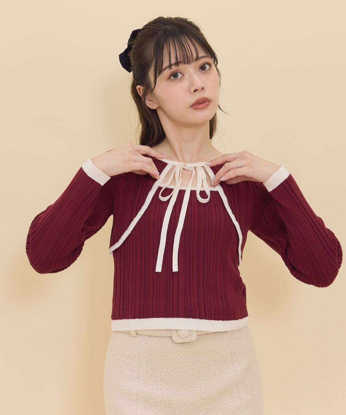 REDYAZEL「ボレロレイヤードデザインニット」|ニット・セーター|ボルドー