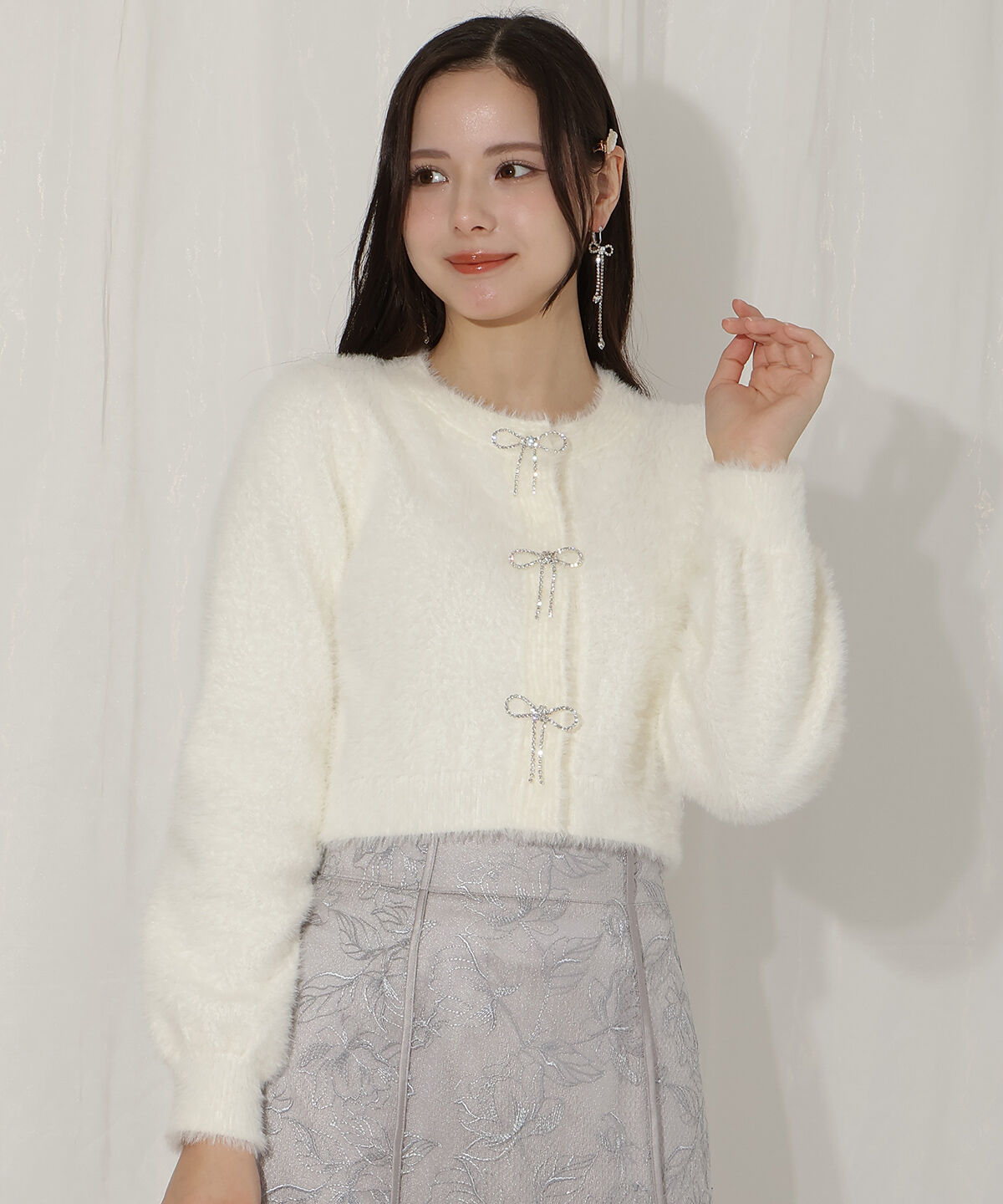 WILLSELECTION「リボンモチーフシャギーカーディガン」|カーディガン|