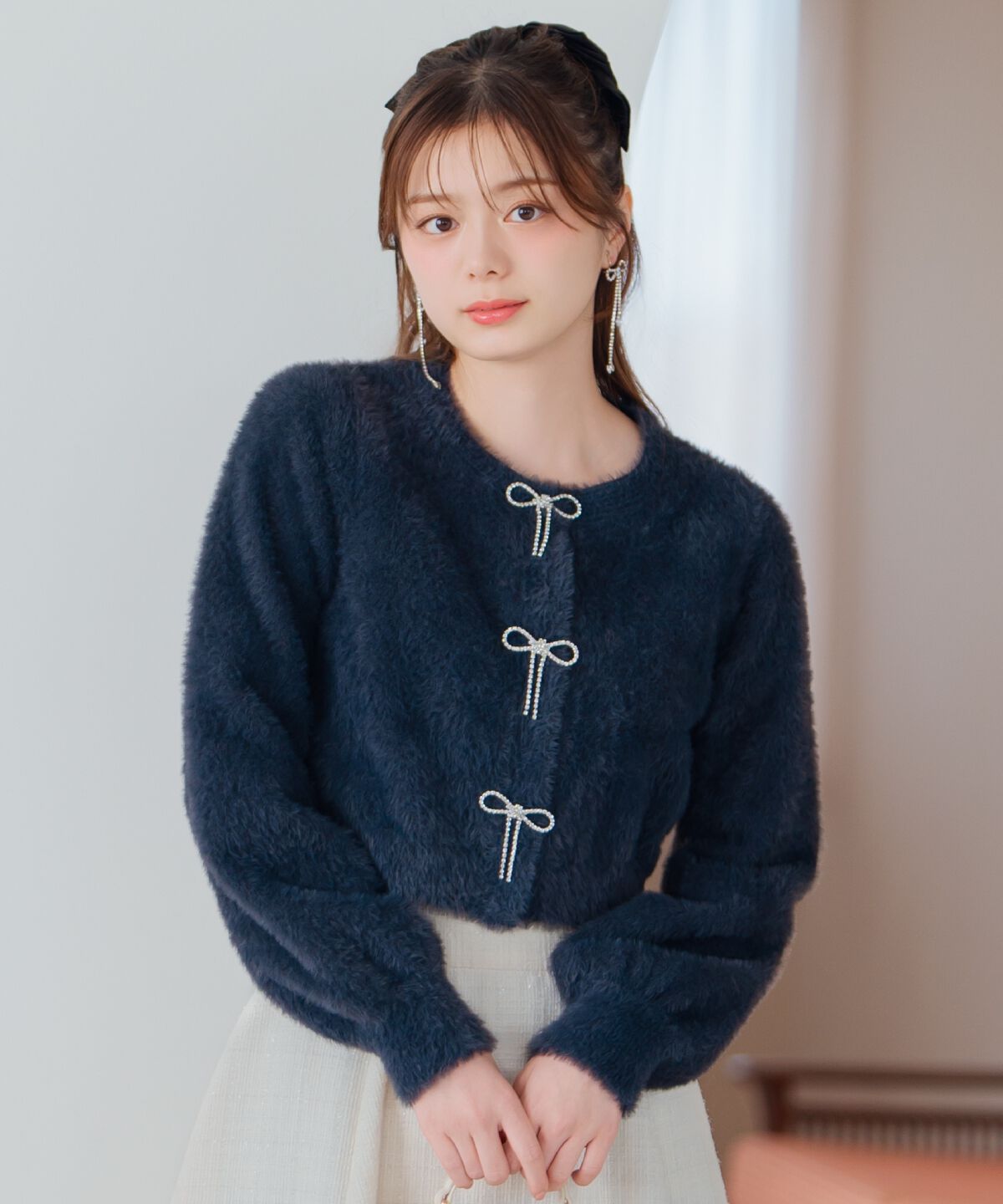 WILLSELECTION「リボンモチーフシャギーカーディガン」|カーディガン|