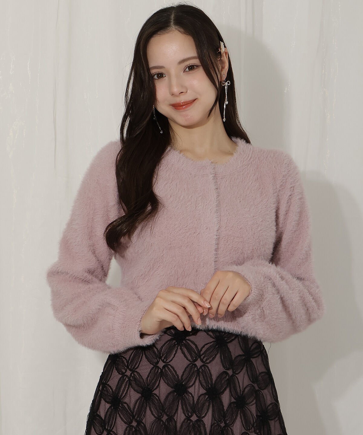 WILLSELECTION「リボンモチーフシャギーカーディガン」|カーディガン|