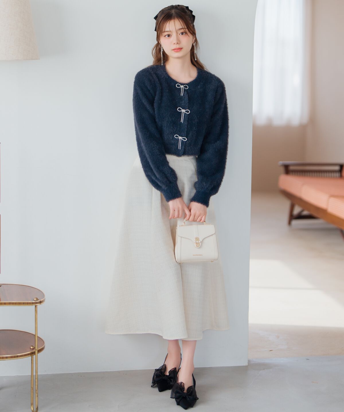 WILLSELECTION「リボンモチーフシャギーカーディガン」|カーディガン|