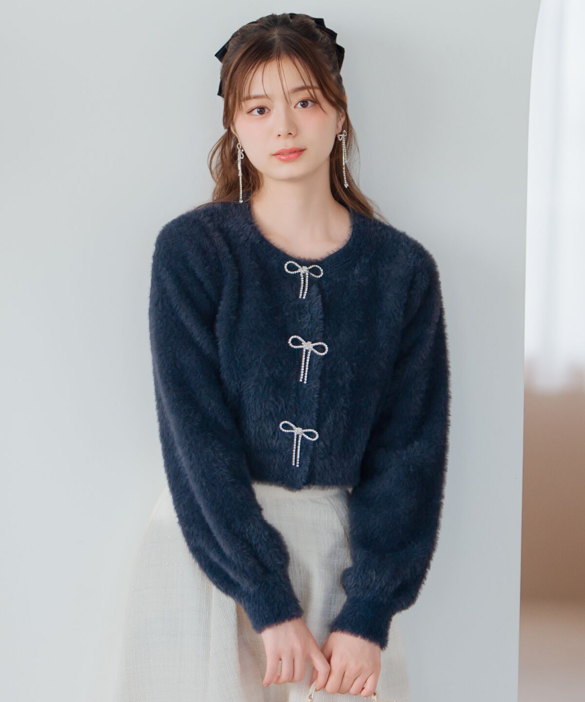 WILLSELECTION「リボンモチーフシャギーカーディガン」|カーディガン|