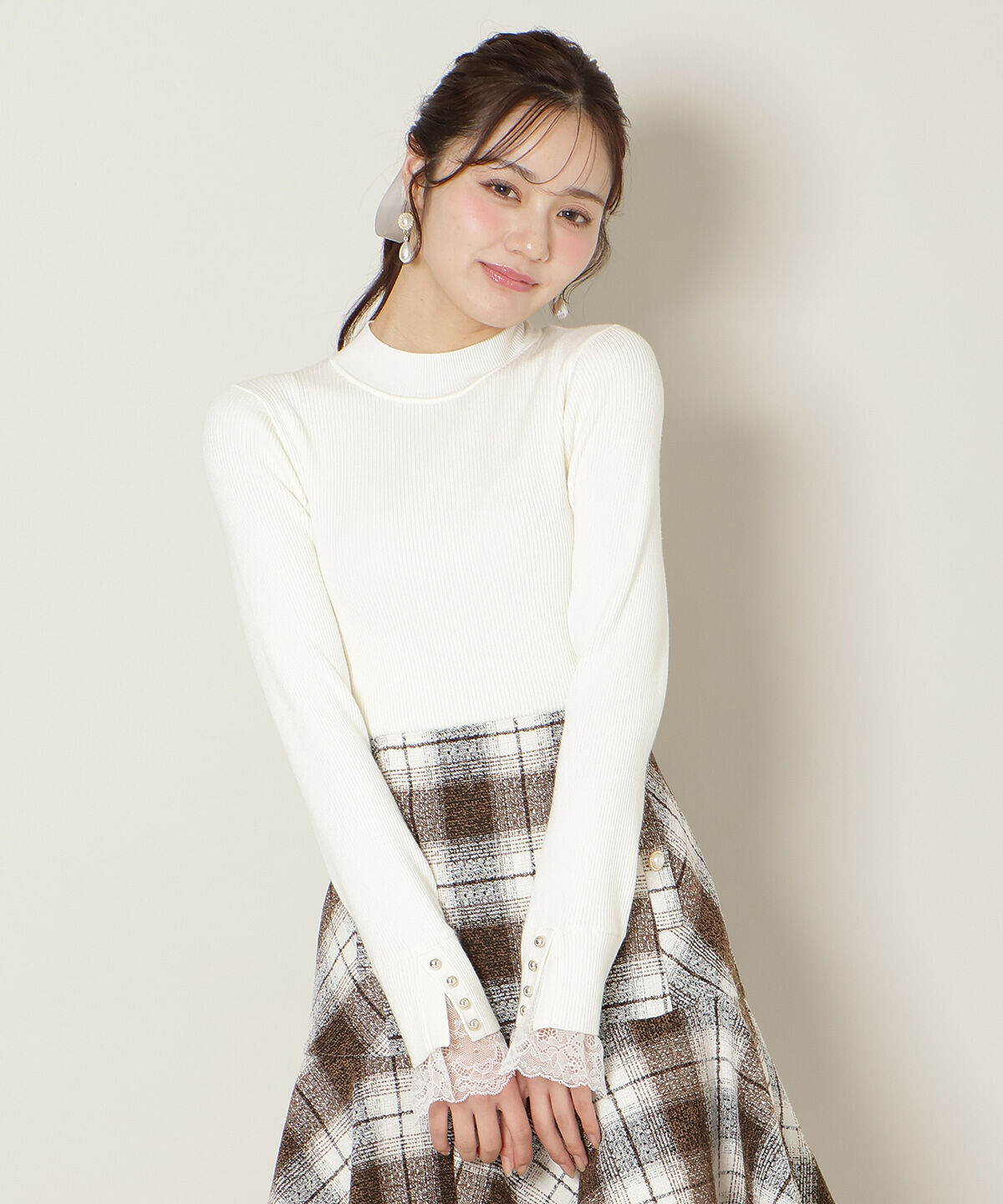 WILLSELECTION「袖口レースハイネックリブニット」|ニット・セーター|オフ