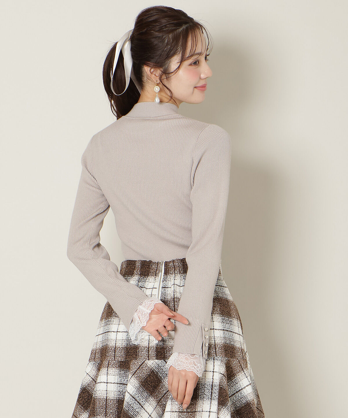 WILLSELECTION「袖口レースハイネックリブニット」|ニット・セーター|