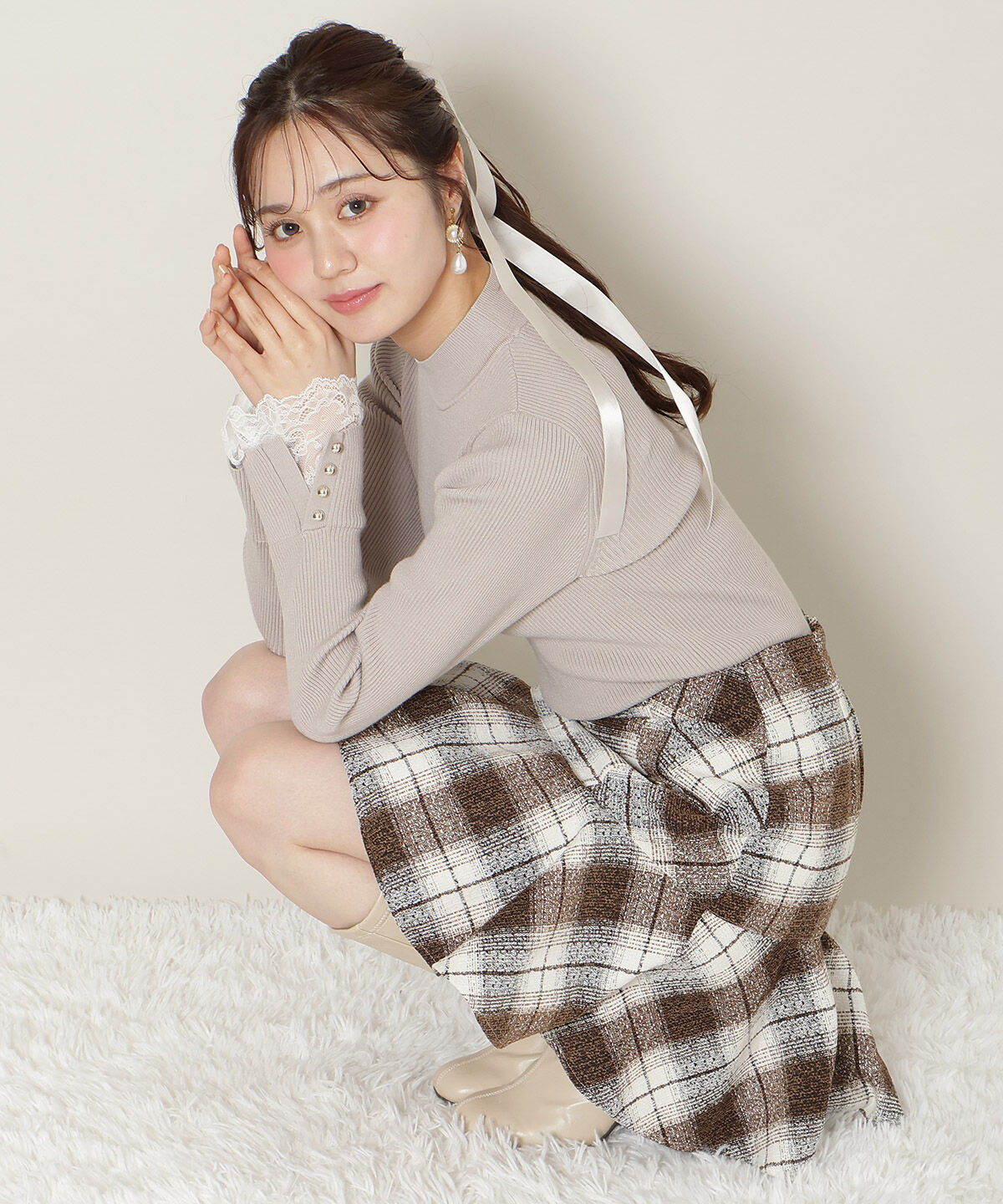 WILLSELECTION「袖口レースハイネックリブニット」|ニット・セーター|