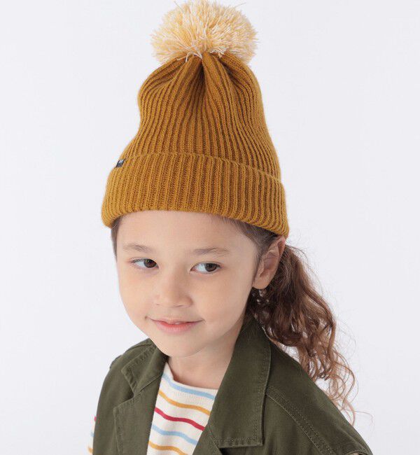 SHIPS KIDS「SHIPS KIDS:ポンポン ニット ワッチ」|ニット帽|マスタード