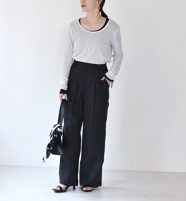 quaranciel「quaranciel:〈洗濯機可能〉ヘンプ ワイド タック パンツ」|スラックス|