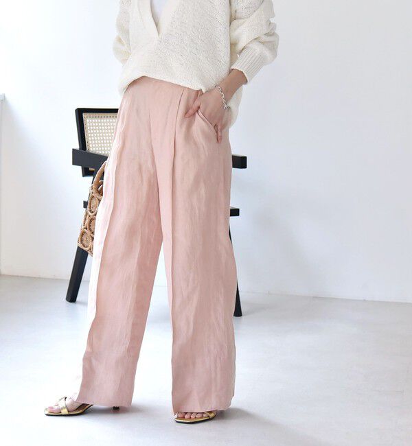 quaranciel「quaranciel:〈洗濯機可能〉ヘンプ ワイド タック パンツ」|スラックス|ピンク
