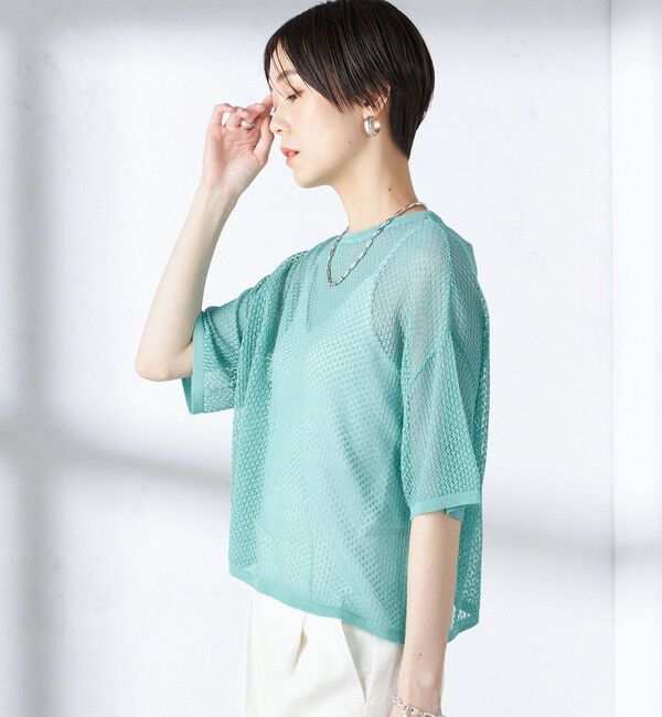 SHIPS for women「〈手洗い可能〉メッシュ編 半袖 ニット プルオーバー」|ニット・セーター|