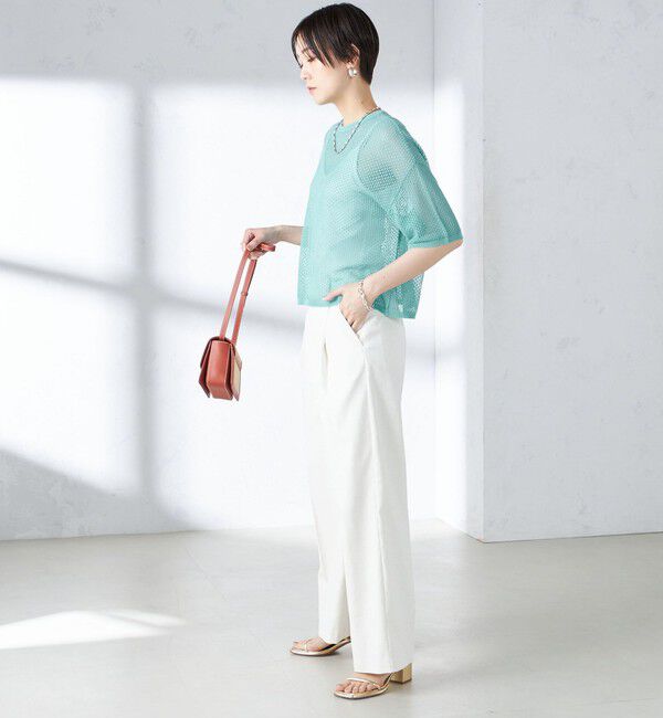 SHIPS for women「〈手洗い可能〉メッシュ編 半袖 ニット プルオーバー」|ニット・セーター|