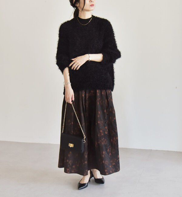 quaranciel「quaranciel:〈洗濯機可能〉フラワー ジャカード タック ギャザー フレア スカート」|フレア|