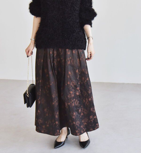 quaranciel「quaranciel:〈洗濯機可能〉フラワー ジャカード タック ギャザー フレア スカート」|フレア|