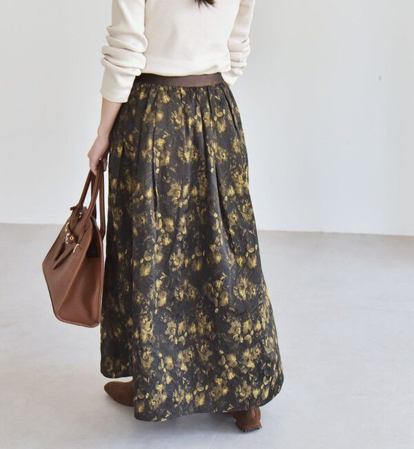 quaranciel「quaranciel:〈洗濯機可能〉フラワー ジャカード タック ギャザー フレア スカート」|フレア|