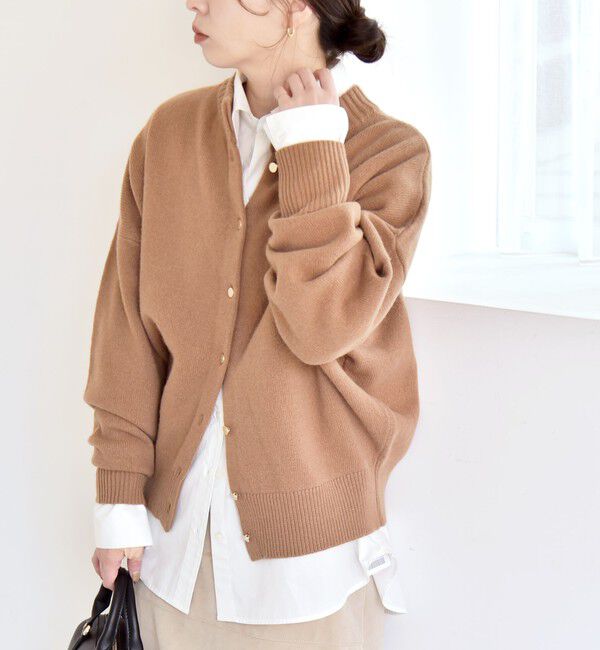 quaranciel「《一部追加予約》quaranciel: AQUA カシミヤ ミックス 2way ハイネック カーディガン」|カーディガン|キャメル