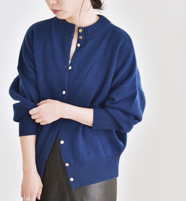 quaranciel「《一部追加予約》quaranciel: AQUA カシミヤ ミックス 2way ハイネック カーディガン」|カーディガン|ブルー