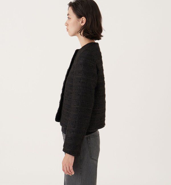 DES PRES「シックツイード クルーネックジャケット」|ノーカラージャケット|