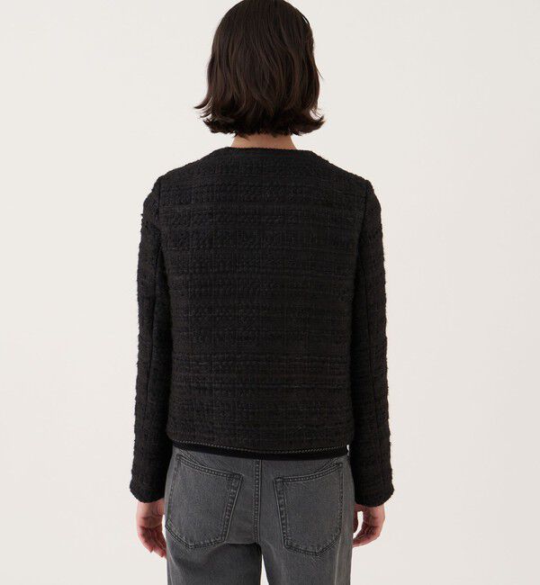 DES PRES「シックツイード クルーネックジャケット」|ノーカラージャケット|