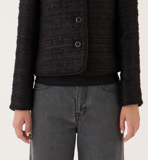 DES PRES「シックツイード クルーネックジャケット」|ノーカラージャケット|