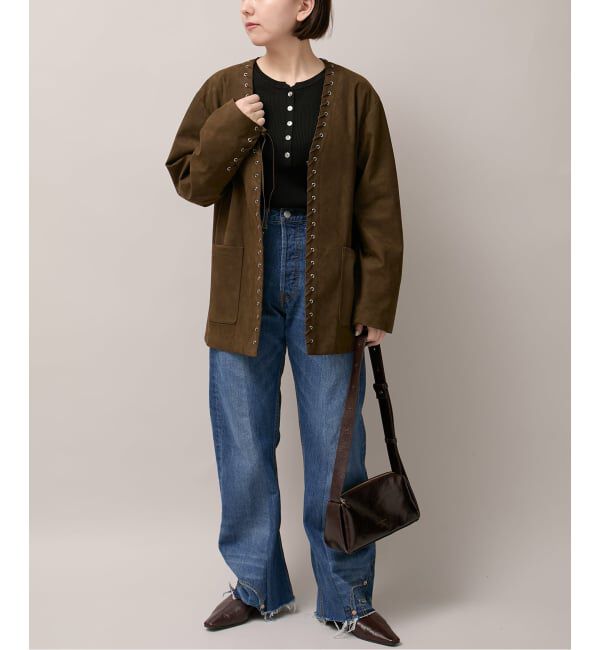  「SUEDE-LIKE LACEUP JACKET」|ノーカラージャケット|