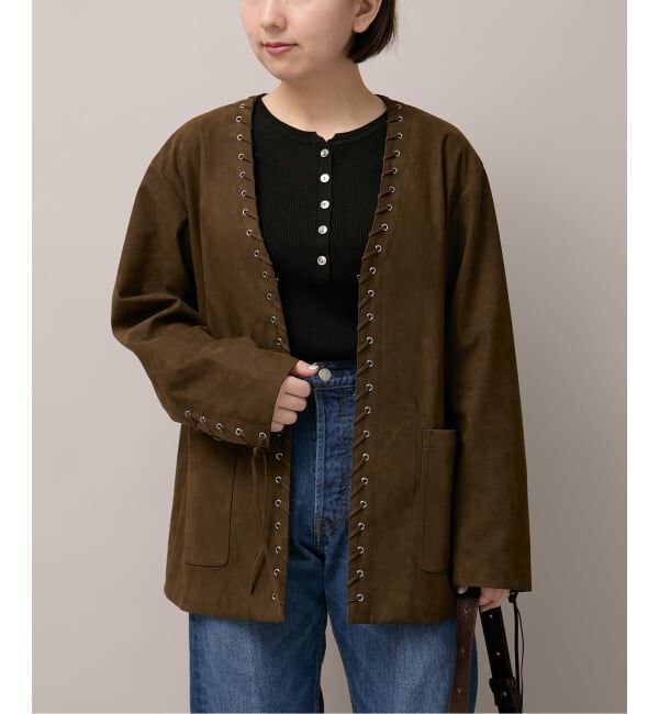  「SUEDE-LIKE LACEUP JACKET」|ノーカラージャケット|