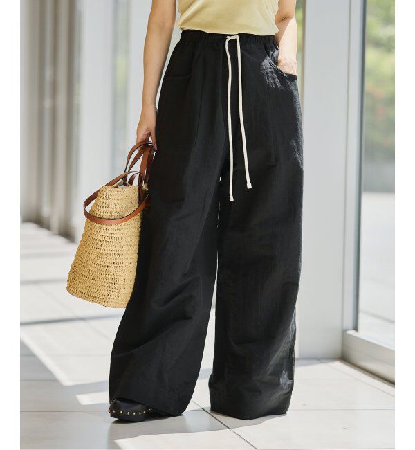 IENA LA BOUCLE「IENA LA BOUCLE コットンリネンスラブワイドパンツ」|その他|ブラック