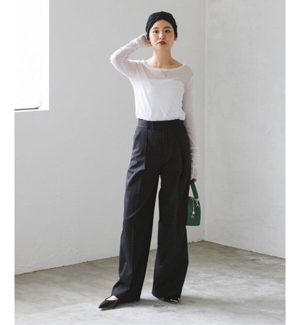 NOBLE「【洗える】ストライプツイルストレッチスラックスパンツ」|スラックス|