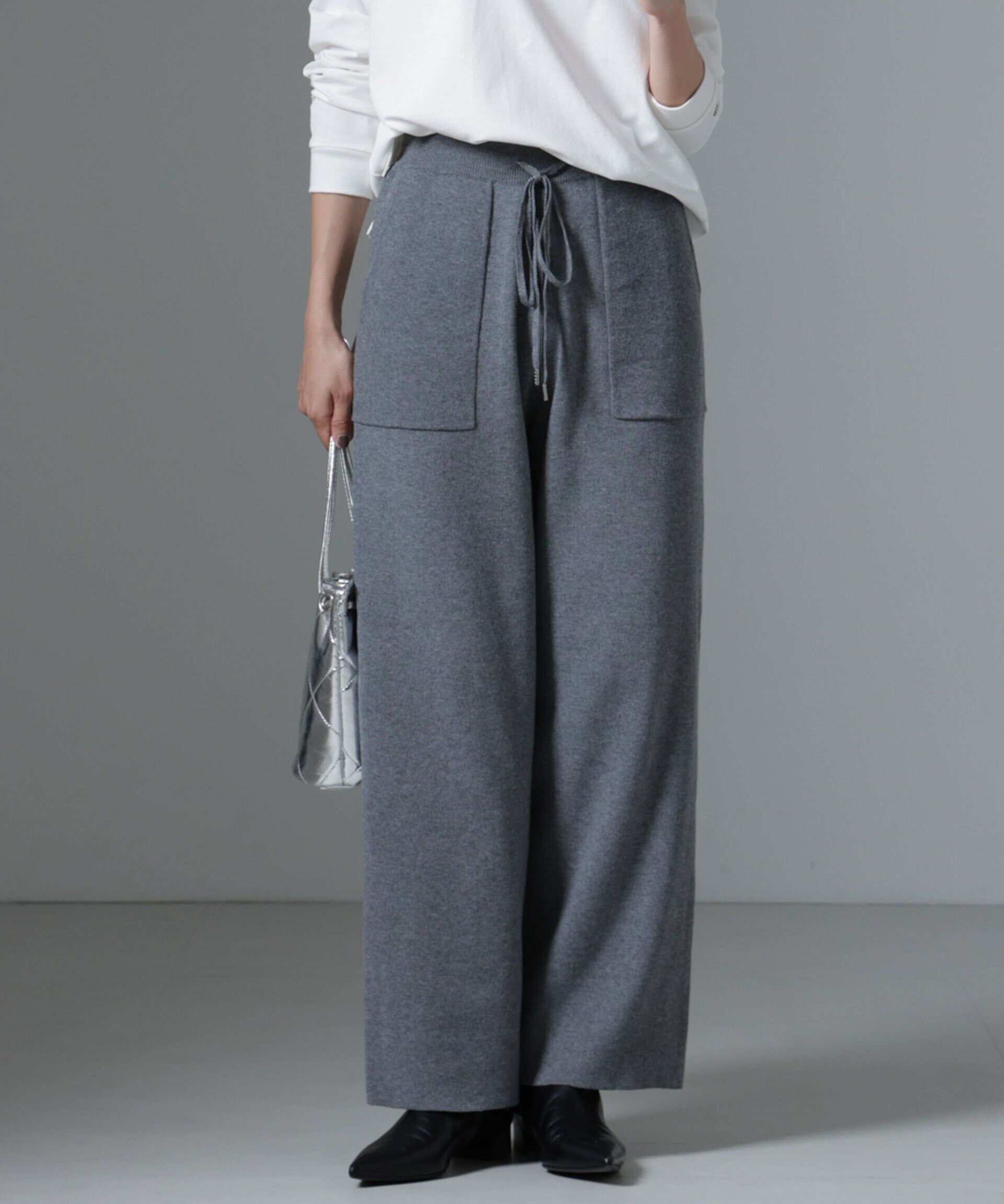 nano･universe「ポケットニットワイドパンツ（セットアップ可）」|チノ|