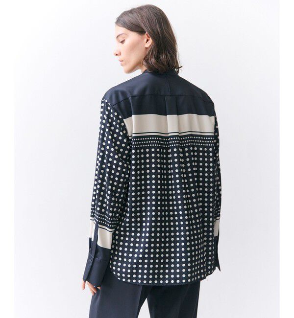 BEIGE,「GADE / モノトーンドット柄バンドカラーブラウス」|シャツ・ブラウス|