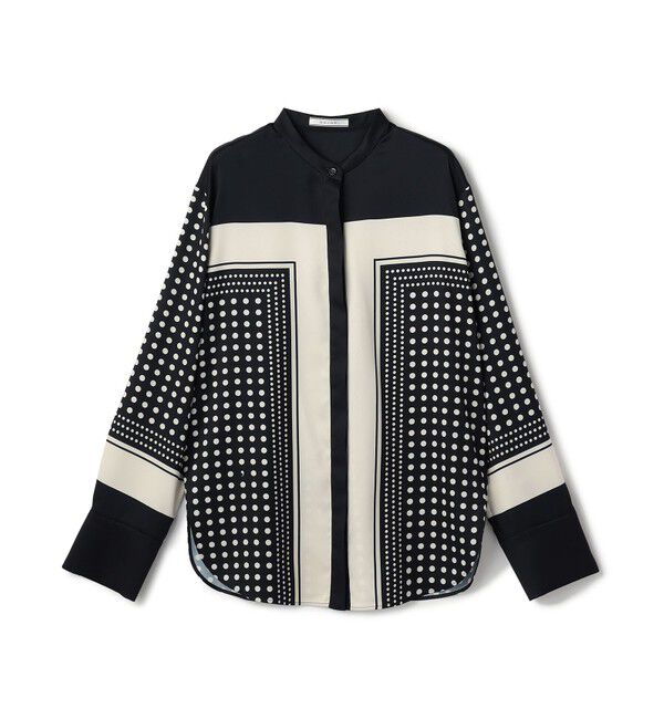 BEIGE,「GADE / モノトーンドット柄バンドカラーブラウス」|シャツ・ブラウス|