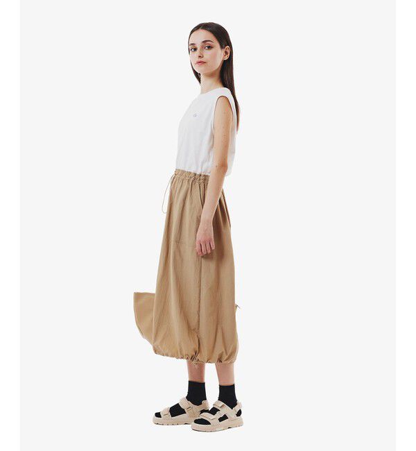 LACOSTE「異素材切り替え バルーンシルエット コンビネーションノースリーブドレス ワンピース」|ワンピース|