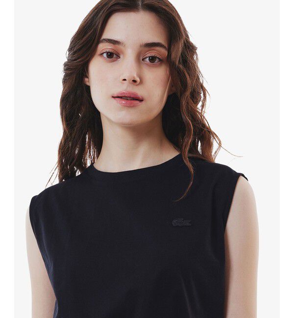 LACOSTE「異素材切り替え バルーンシルエット コンビネーションノースリーブドレス ワンピース」|ワンピース|