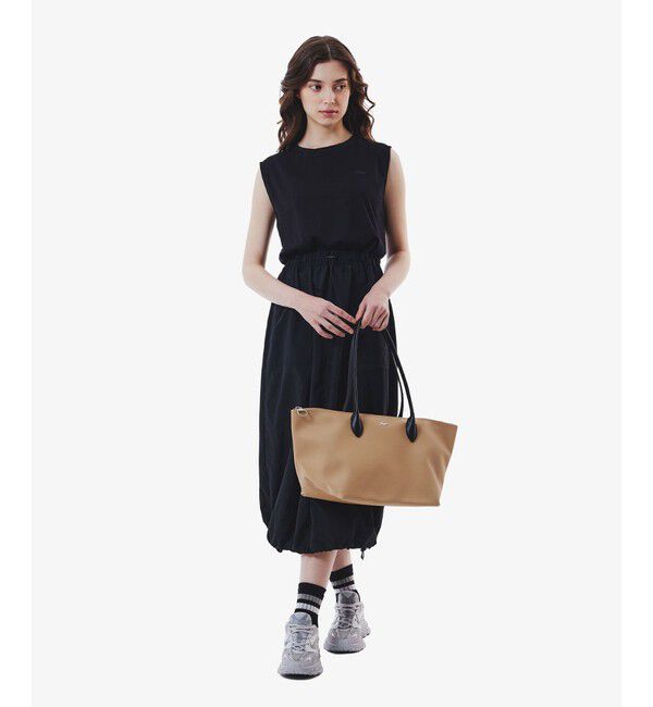 LACOSTE「異素材切り替え バルーンシルエット コンビネーションノースリーブドレス ワンピース」|ワンピース|