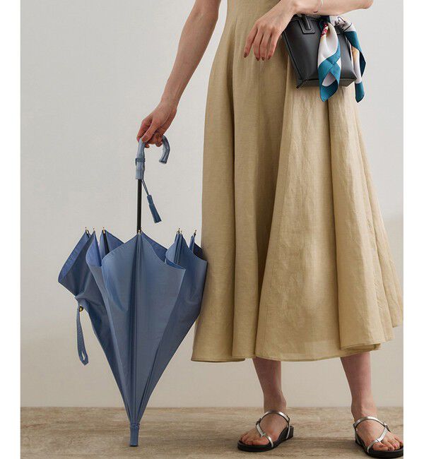 ROPE「【晴雨兼用・高機能】スライド式 ショートバンブーパラソル【UVカット/遮光・遮熱・防水効果】」|傘|ブルー系(45)