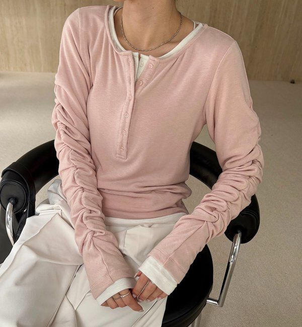  「インナーSET袖ギャザーヘンリーTシャツ」|Tシャツ・カットソー|