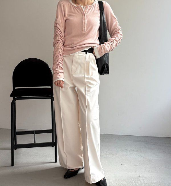  「インナーSET袖ギャザーヘンリーTシャツ」|Tシャツ・カットソー|