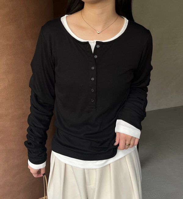  「インナーSET袖ギャザーヘンリーTシャツ」|Tシャツ・カットソー|