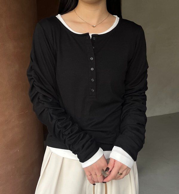  「インナーSET袖ギャザーヘンリーTシャツ」|Tシャツ・カットソー|