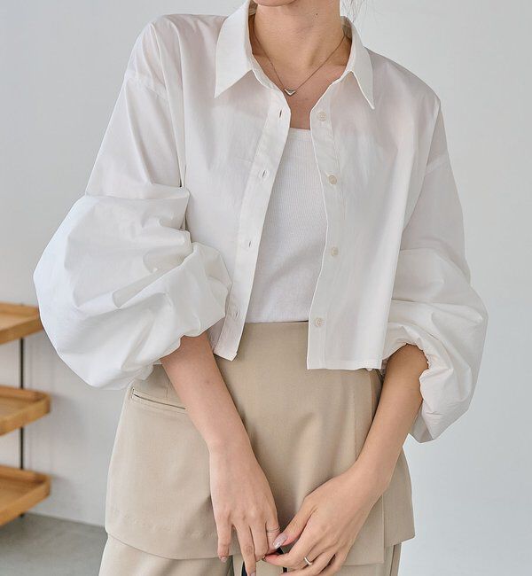  「袖バルーンクロップシャツ」|シャツ・ブラウス|ホワイト