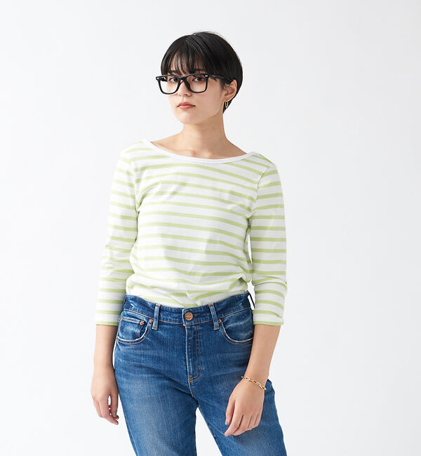 Rouge vif「バックVネック天竺ボーダープルオーバー」|Tシャツ・カットソー|ライム