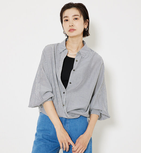 qualite「カシュクールレギュラーシャツ」|シャツ・ブラウス|ネイビー