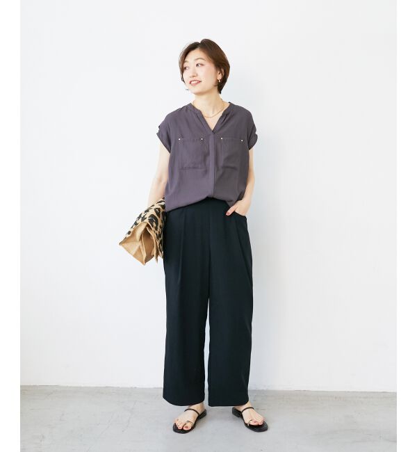  「《手洗い可能》RNストレッチセミワイドタックパンツ」|その他|