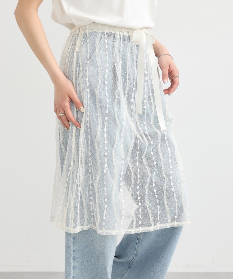 earth music&ecology「ストライプレースレイヤードスカート」|スカート|