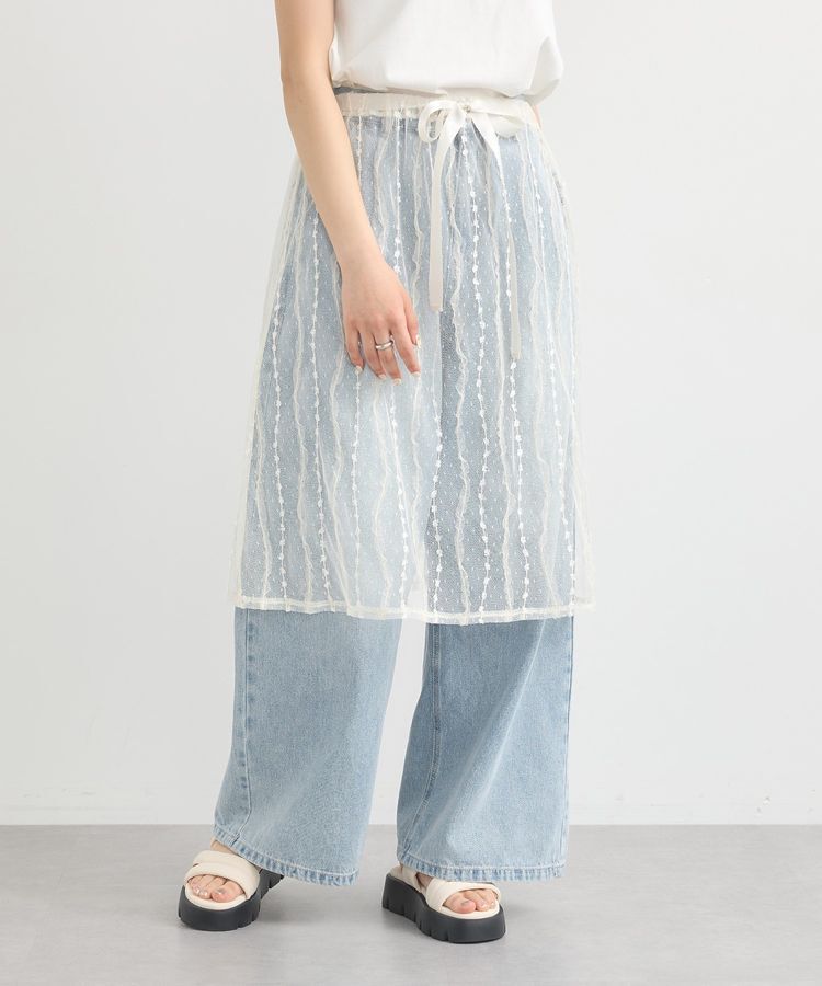 earth music&ecology「ストライプレースレイヤードスカート」|スカート|