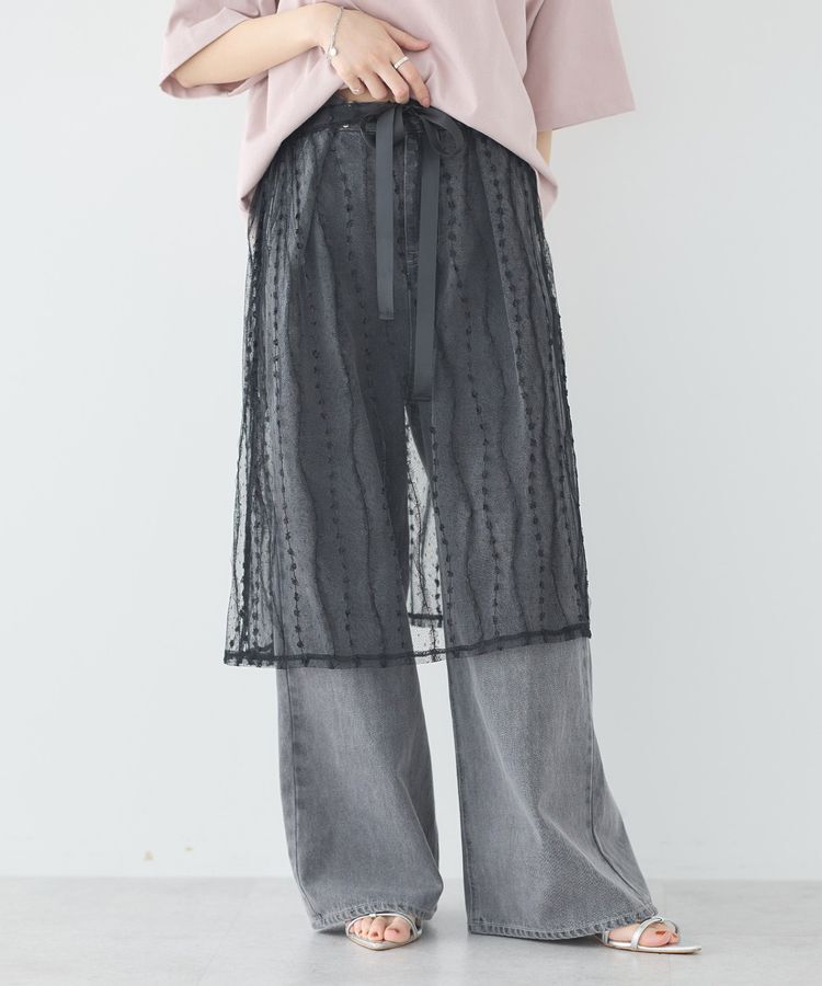 earth music&ecology「ストライプレースレイヤードスカート」|スカート|